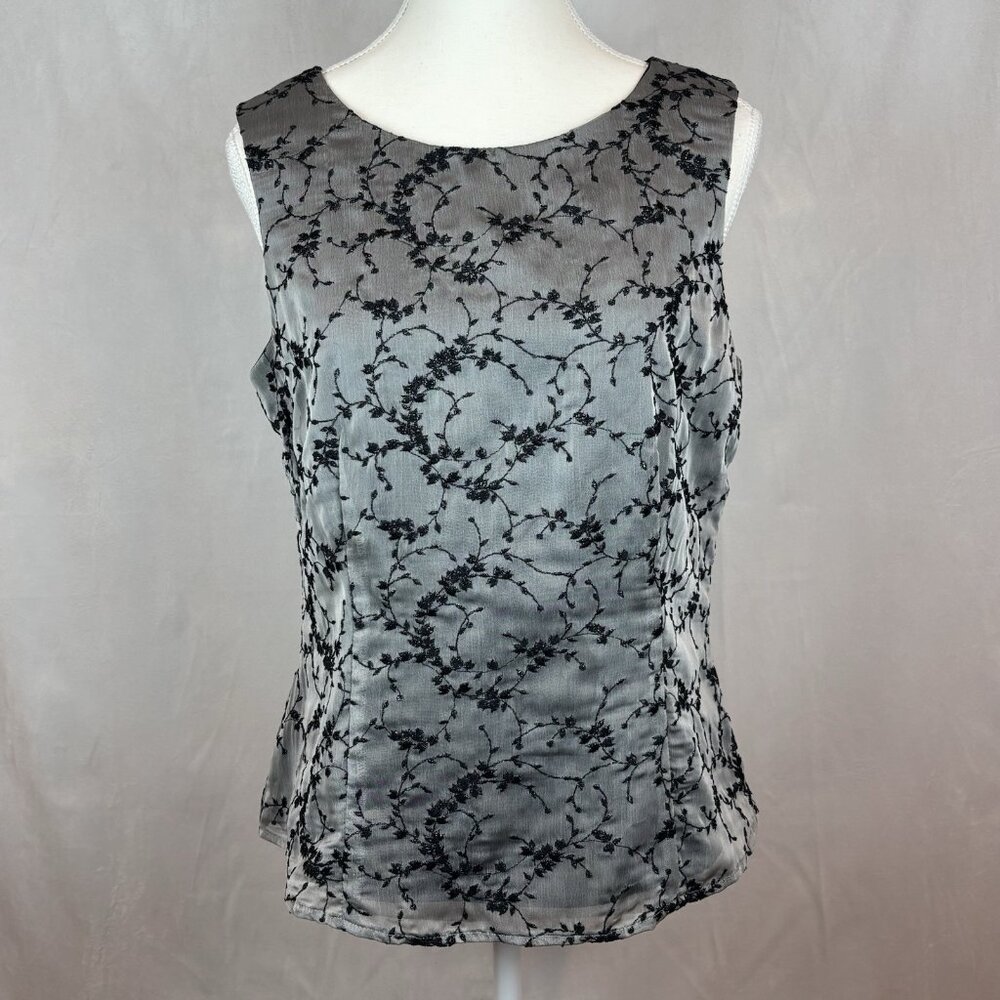 Vintage Anthropologie Y2K Women's Embroidered Black Beaded Floral Blouse Size 10